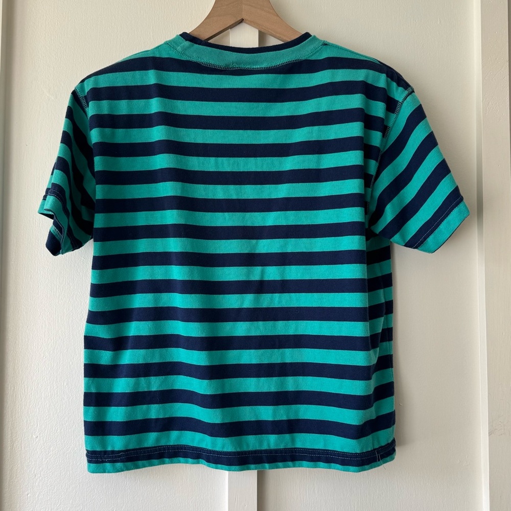 Vintage 80s DEB Striped Pocket Tee Green & Navy – Size L - Picture 9 of 9